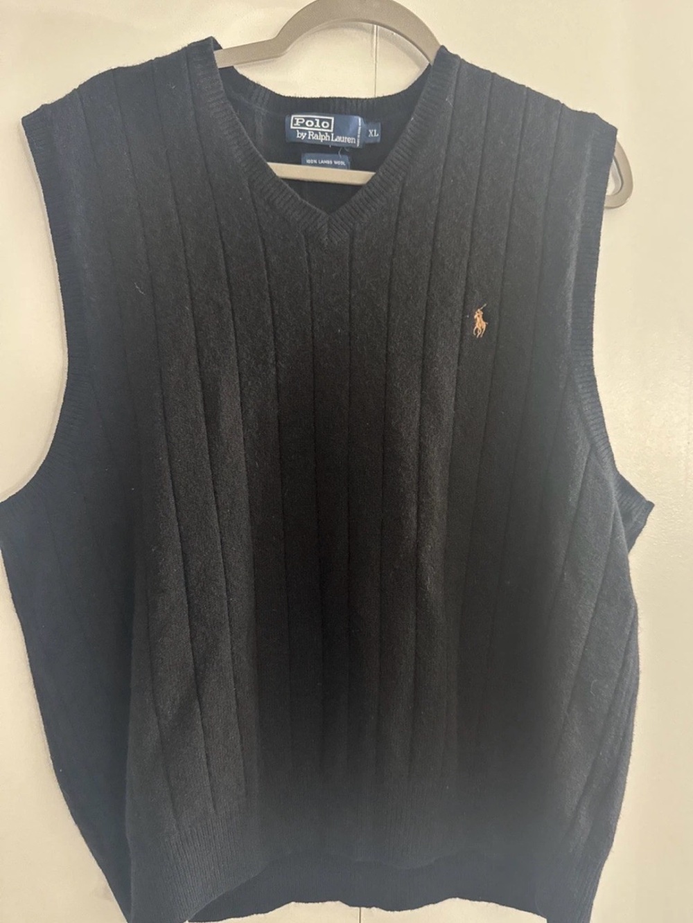 Polo by Ralph Lauren Men’s Black Cable Knit V-Neck Sweater Vest XL